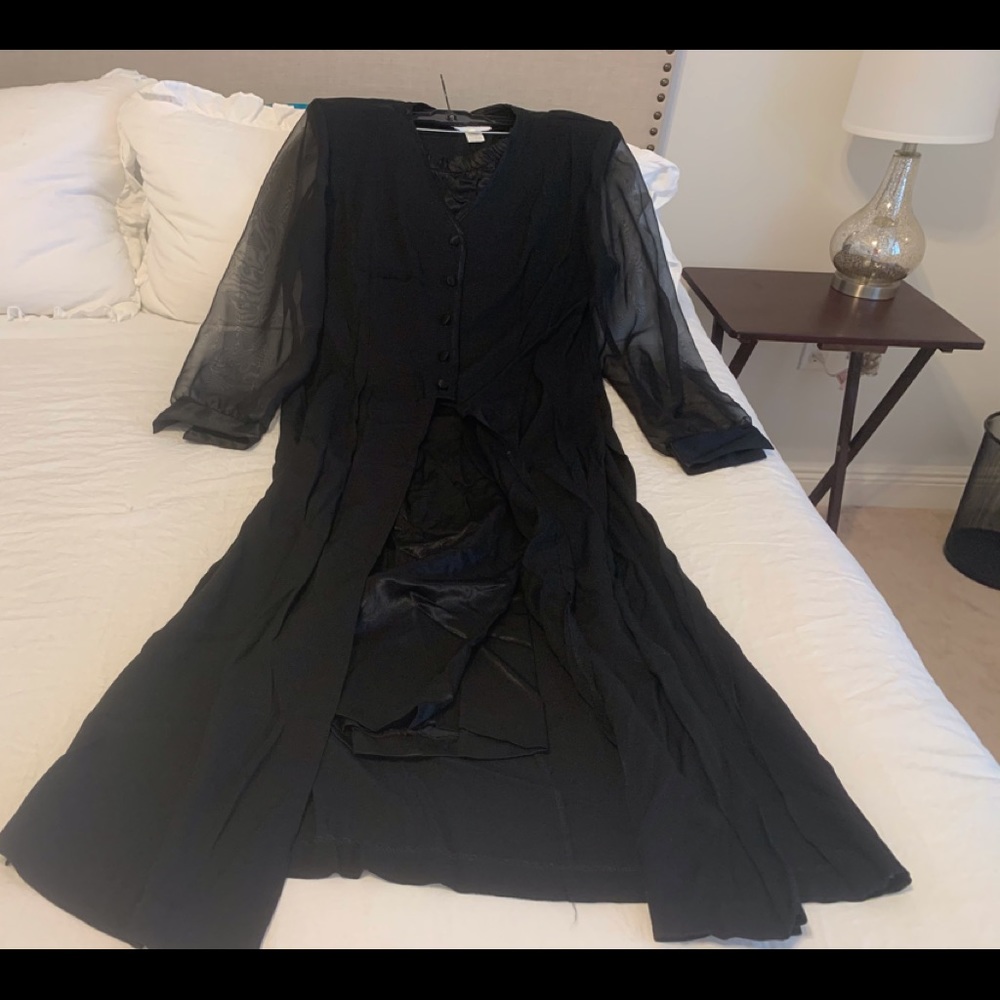 Black Long Sheer Sleeve Pant Suit